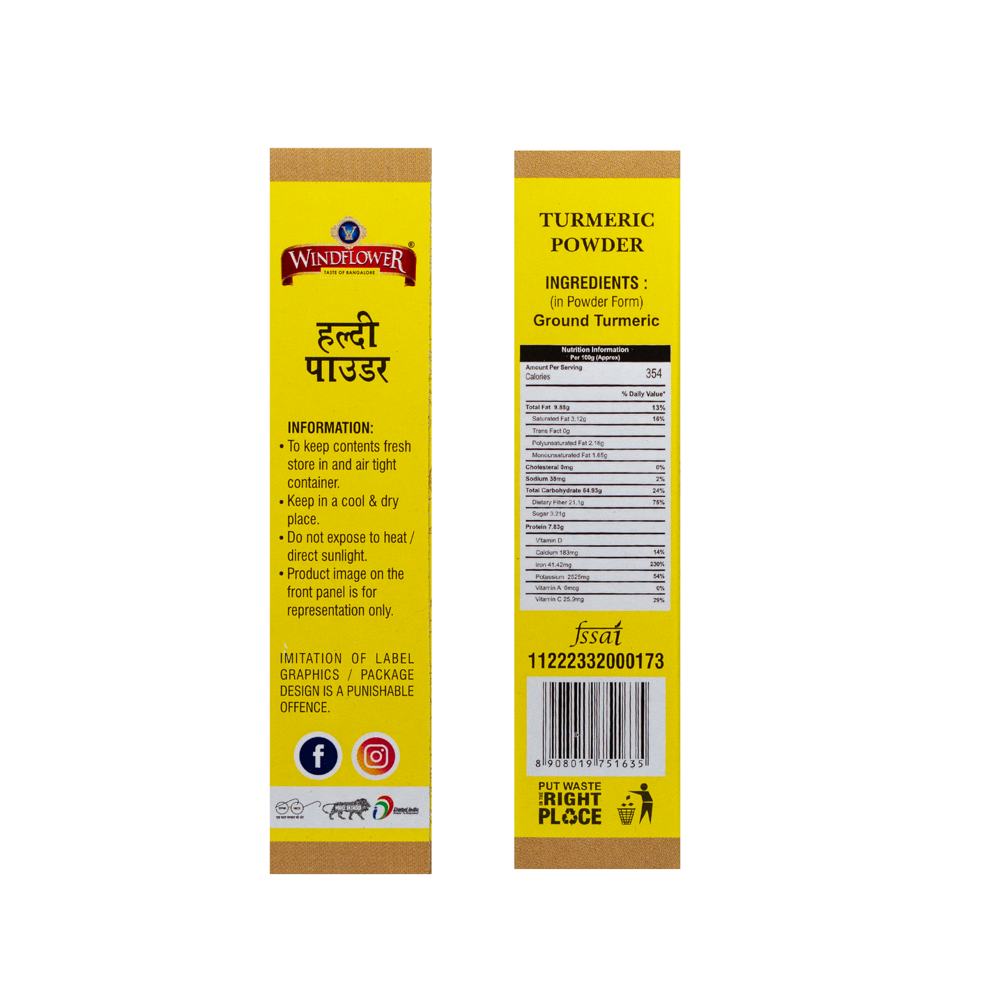 Windflower Turmeric Powder - 100g | Taste of Bangalore | Earthy aroma, authentic flavor and quality