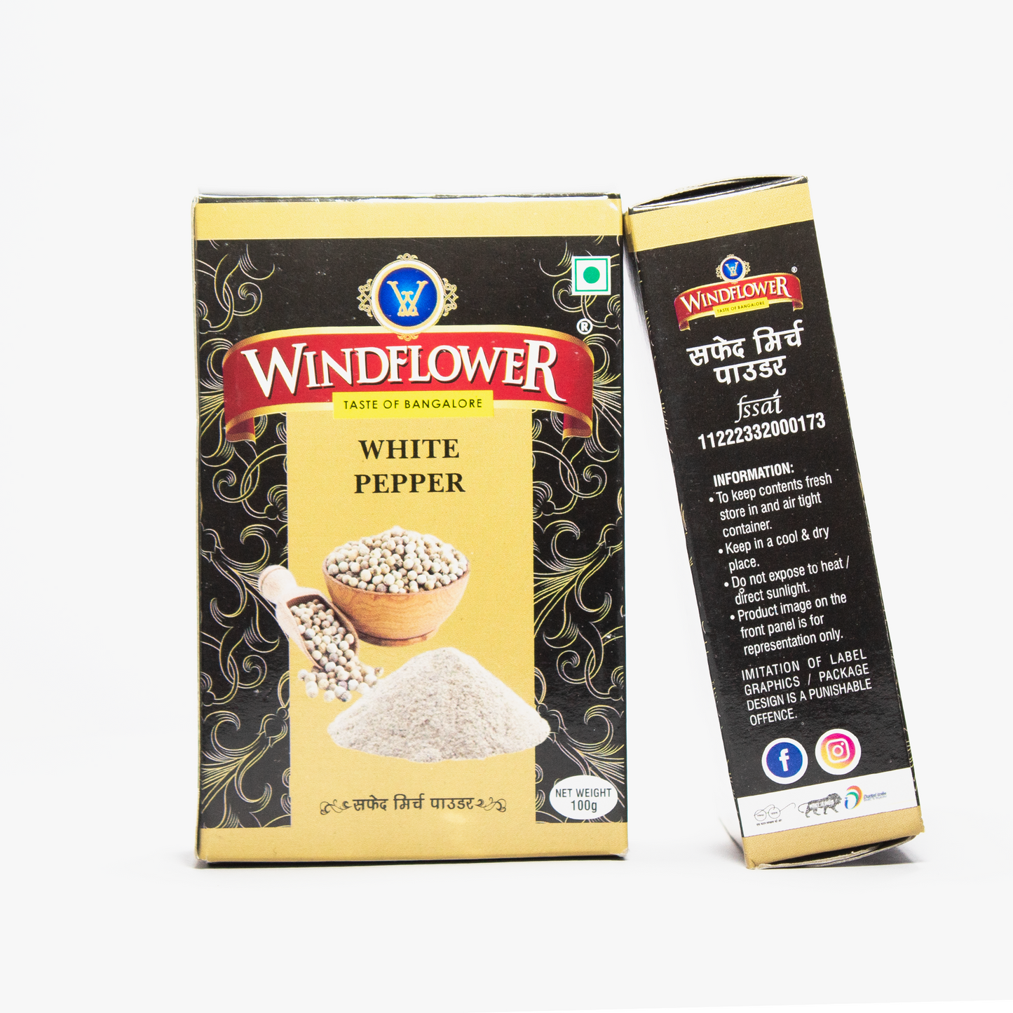 WindFlower White Pepper - 100g | Taste of Bangalore | Authentic North Indian Flavour